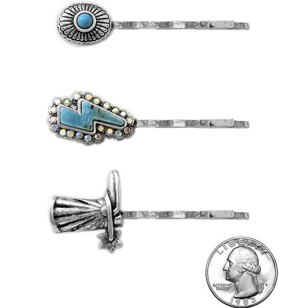 WESTERN HAND W/RHINESTONE 3-IN-1 HAIR PIN SET