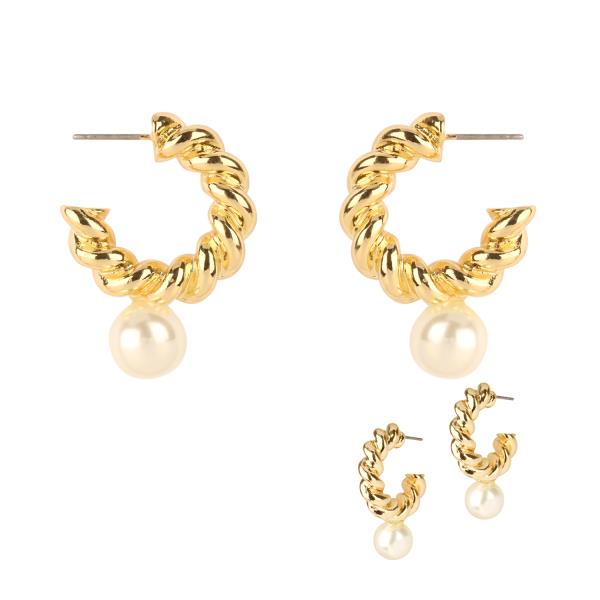 METAL PEARL TWISTED HOOP EARRING