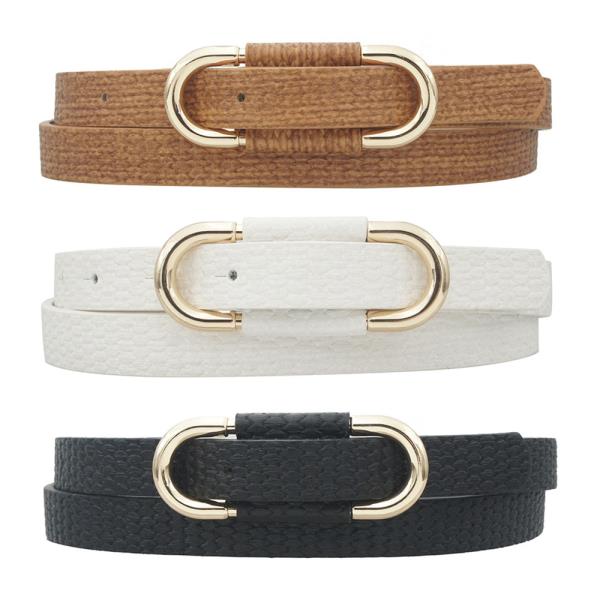 LOOP ACCENT OVAL BUCKLE SKINNY TRIO WEAVE BELT