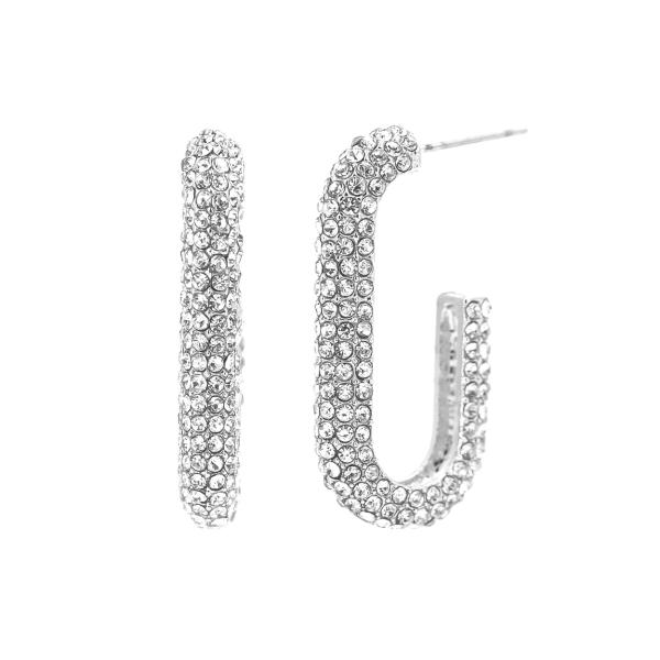 OPEN ELONGATED PAVE HOOP EARRING