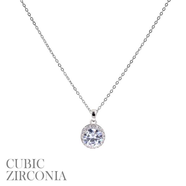 CZ 10MM ROUND HALO PENDANT NECKLACE