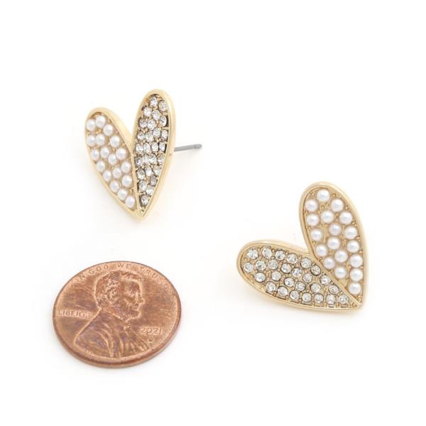 SODAJO HEART RHINESTONE PEARL GOLD DIPPED EARRING