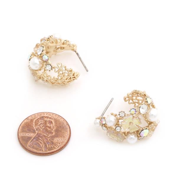 SODAJO FLOWER PEARL BEAD GOLD DIPPED EARRING