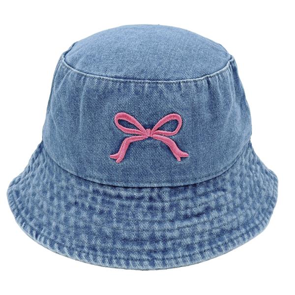 EMBROIDERED BOW DENIM BUCKET HAT