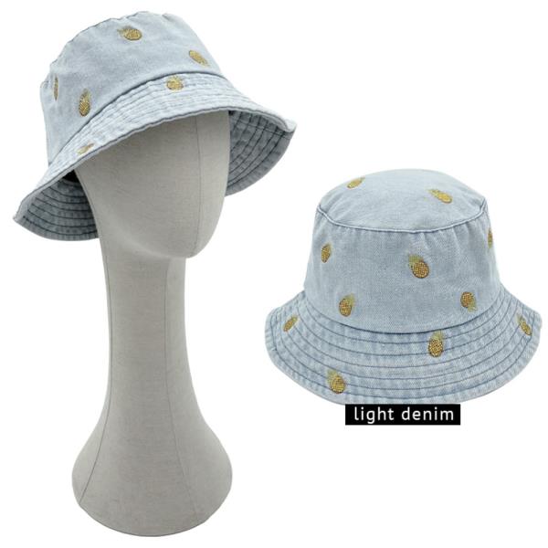 EMBROIDERED PINEAPPLE DENIM BUCKET HAT