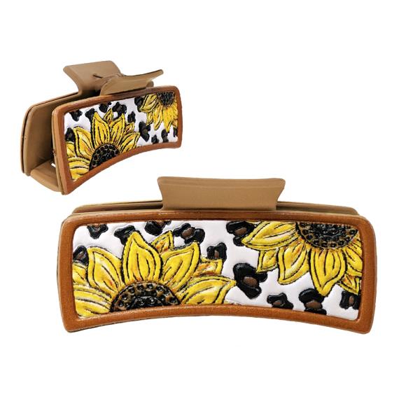 SUNFLOWER WESTERN TOOLED LEATHER HAIR CLAW CLIP