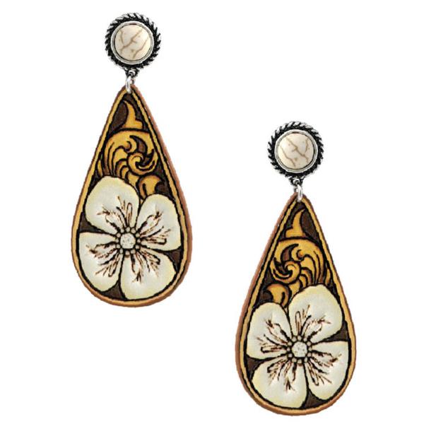 WESTERN TOOLED LEATHER STONE POST EARRING