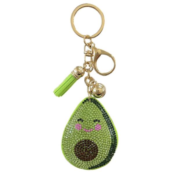 RHINESTONE AVOCADO KEYCHAIN WITH TASSEL