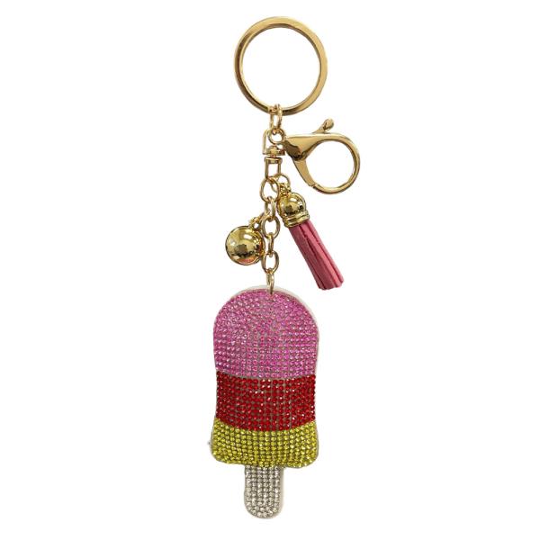 RHINESTONE ICE CREAM KEYCHAIN WITH TASSEL