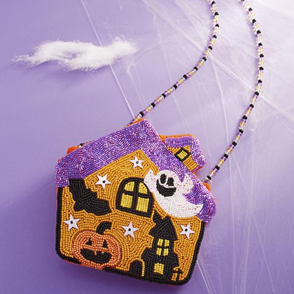 HALLOWEEN HAUNTED HOUSE SHAPED HAND CRAFTED BEADED KIDS CROSSBODY BAG