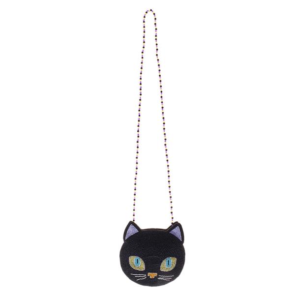 HALLOWEEN BLACK CAT  SHAPED HAND CRAFTED BEADED KIDS CROSSBODY BAG