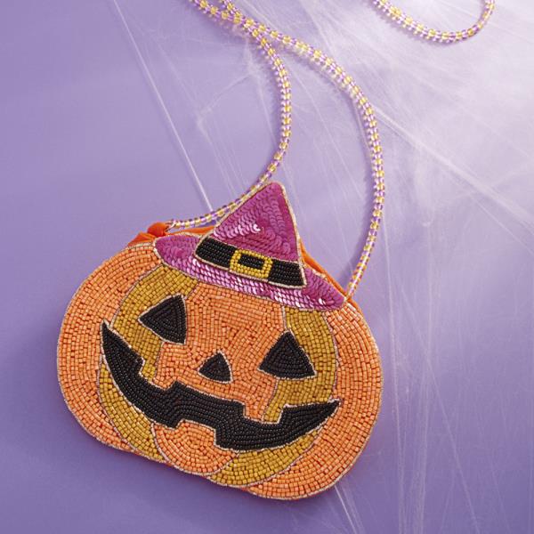 HALLOWEEN WIZARD PUMPKIN  SHAPED HAND CRAFTED BEADED KIDS CROSSBODY BAG