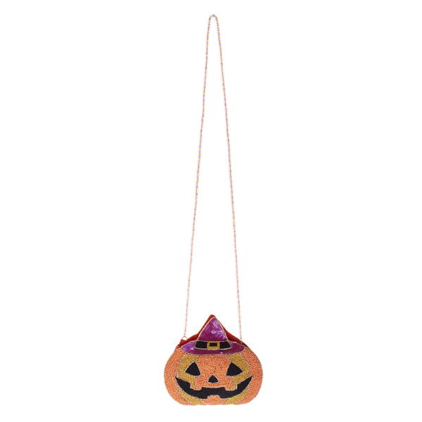 HALLOWEEN WIZARD PUMPKIN  SHAPED HAND CRAFTED BEADED KIDS CROSSBODY BAG