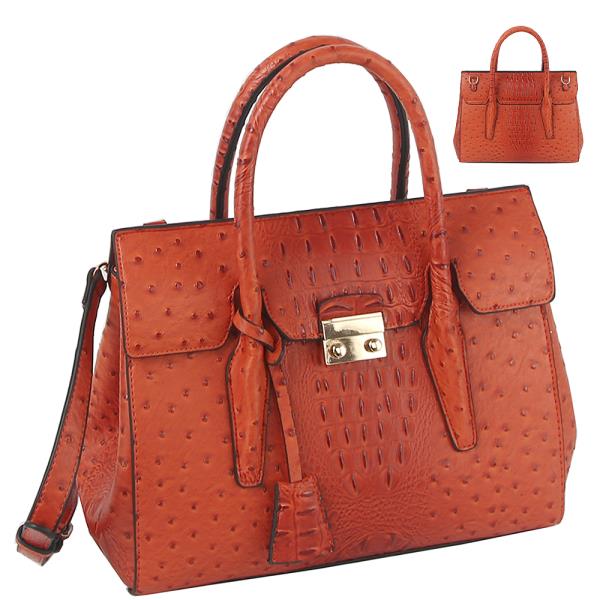 2IN1 OSTRICH CRCO DESIGN TOP HANDLE SATCHEL W WALLET SET