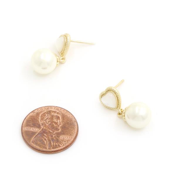 HEART PEARL BEAD GOLD DIPPED DANGLE EARRING