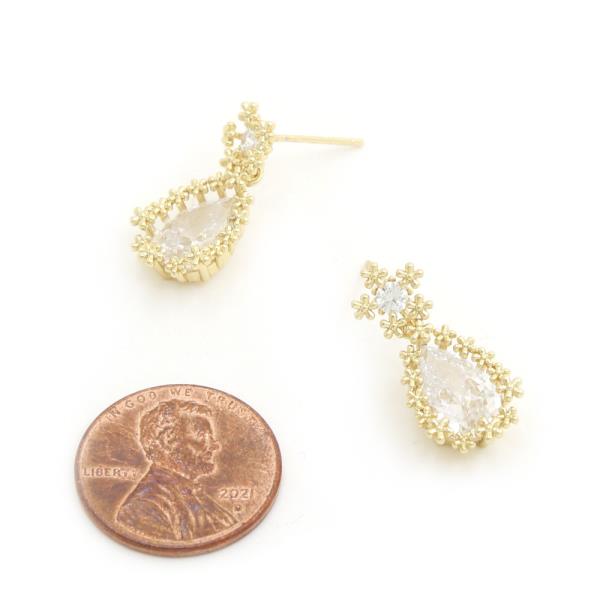 TEARDROP CZ DANGLE GOLD DIPPED EARRING