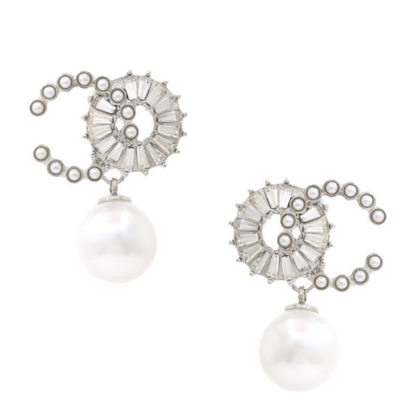 OPEN CIRCLE ROUND RHINESTONE PEARL BEAD EARRING