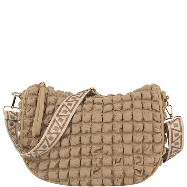 CHIC PADDED BUBBLE CROSSBODY BAG W GUITAR STRAP