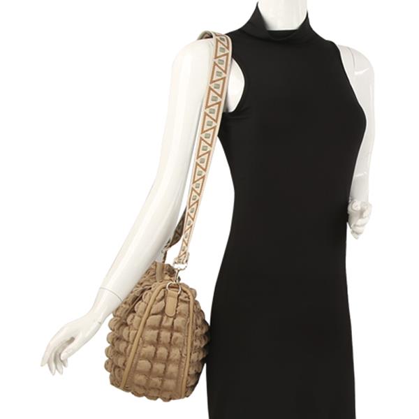 CHIC PADDED BUBBLE CROSSBODY BAG W GUITAR STRAP