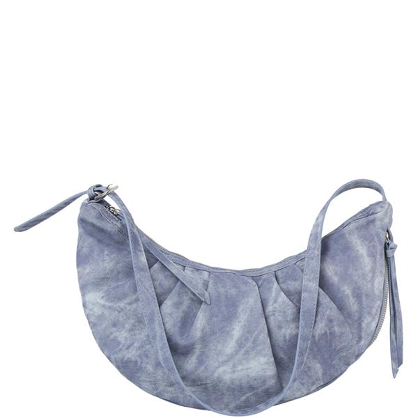 CURVED PLEATED DENIM SHOULDER BAG