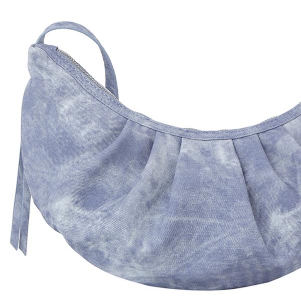 CURVED PLEATED DENIM SHOULDER BAG