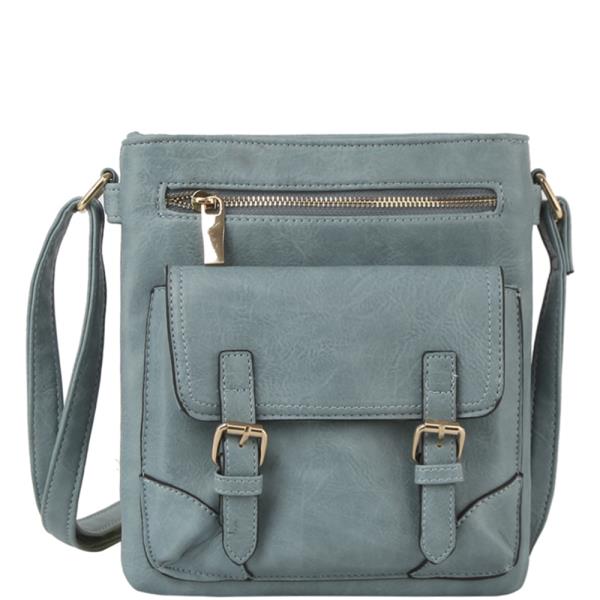 SMOOTH BUCKLE ZIPPER CROSSBODY BAG