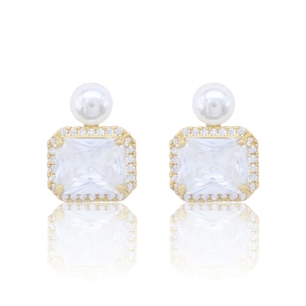 PEARL WITH RECTANGLE CZ STUD EARRING