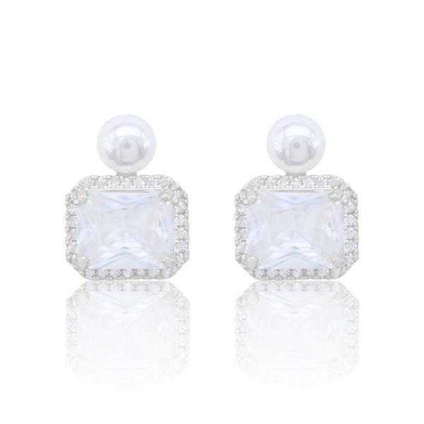 PEARL WITH RECTANGLE CZ STUD EARRING