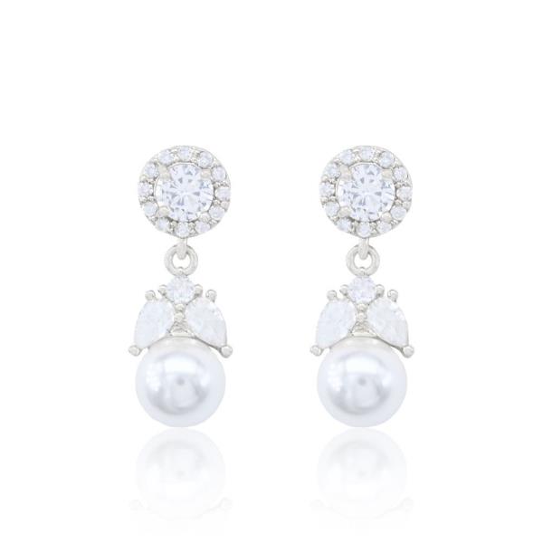 POST CZ & LEAF PARL DROP EARRING