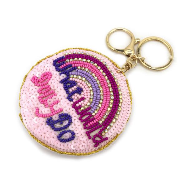 SEED BEAD WHAT WOULD DOLLY DO ROUND KEYCHAIN