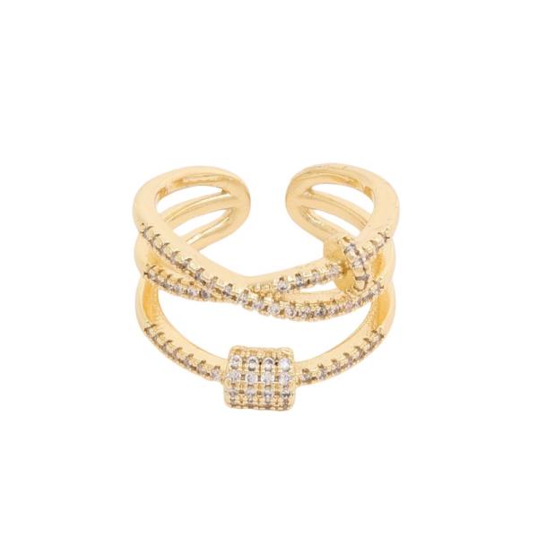 SODAJO CZ GOLD DIPPED CRISS CROSS ADJUSTABLE RING