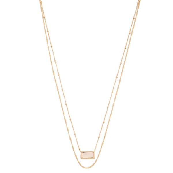 RECTANGLE MOTHER OF PEARL BRASS LAYERED NECKLACE