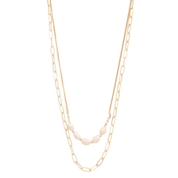PEARL BEAD OVAL LINK LAYERED NECKLACE