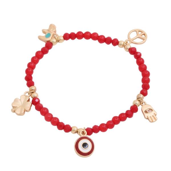 EVIL EYE CLOVER CHARM BEADED BRACELET