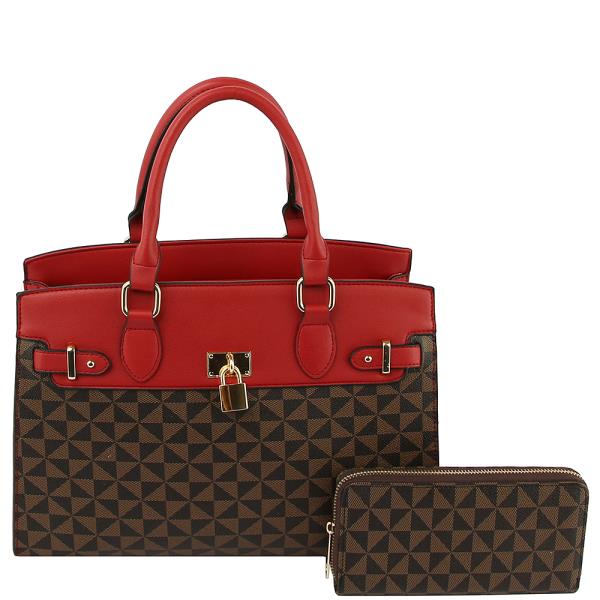 2IN1 MONOGRAM PRINT CLASSIC LOCK TOTE AND WALLET SET