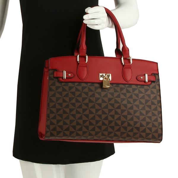 2IN1 MONOGRAM PRINT CLASSIC LOCK TOTE AND WALLET SET