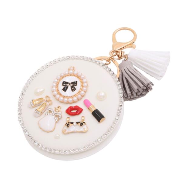 BOW LIPSTICK ROUND MIRROR KEYCHAIN