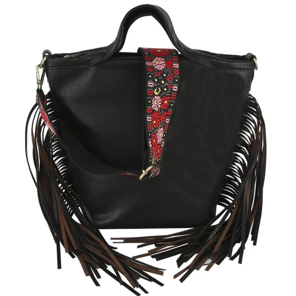 FRINGE SMOOTH TOTE BAG W STRAP