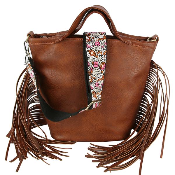 FRINGE SMOOTH TOTE BAG W STRAP