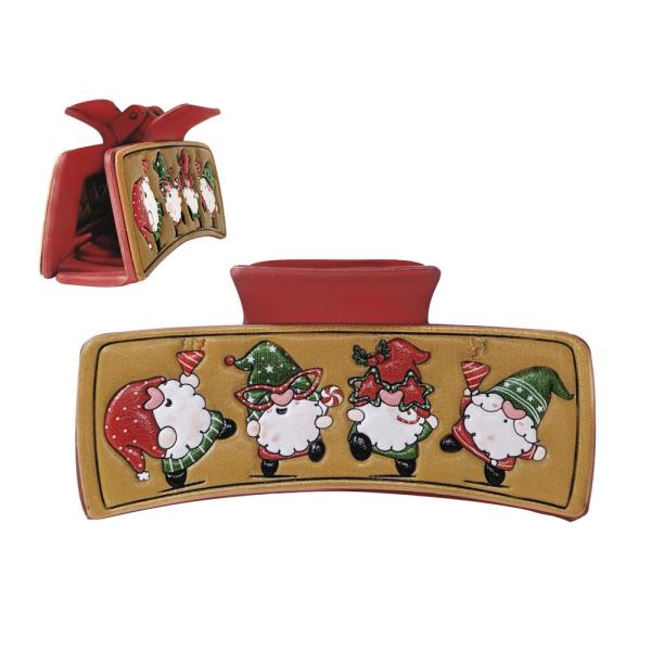 CHRISTMAS TOOLED LEATHER GNOME HAIR CLAW JAW CLIPS