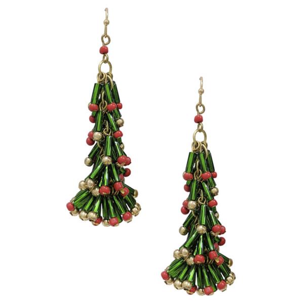 CHRISTMAS TREE SEED BEAD EARRING