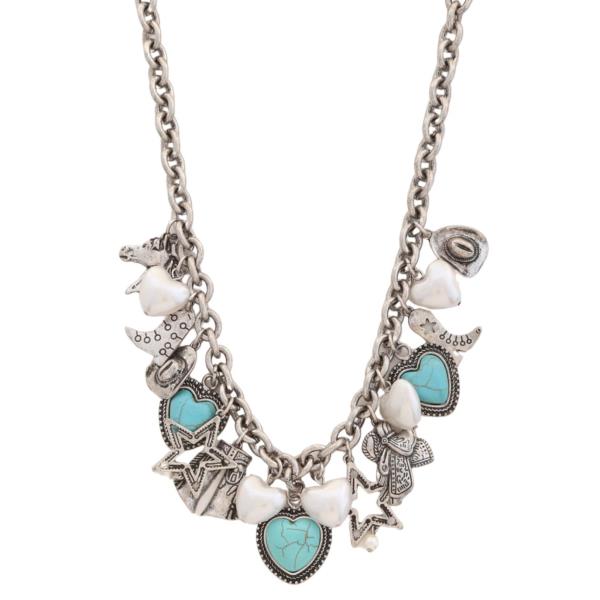 WESTERN HEART HORSE CHARM METAL NECKLACE