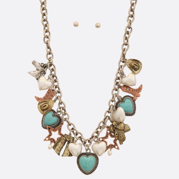 WESTERN HEART HORSE CHARM METAL NECKLACE