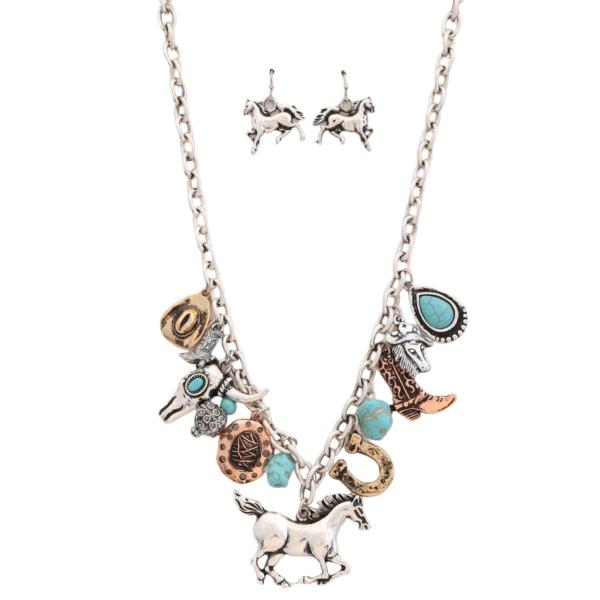 WESTERN HORSE PENDANT CHARM METAL NECKLACE