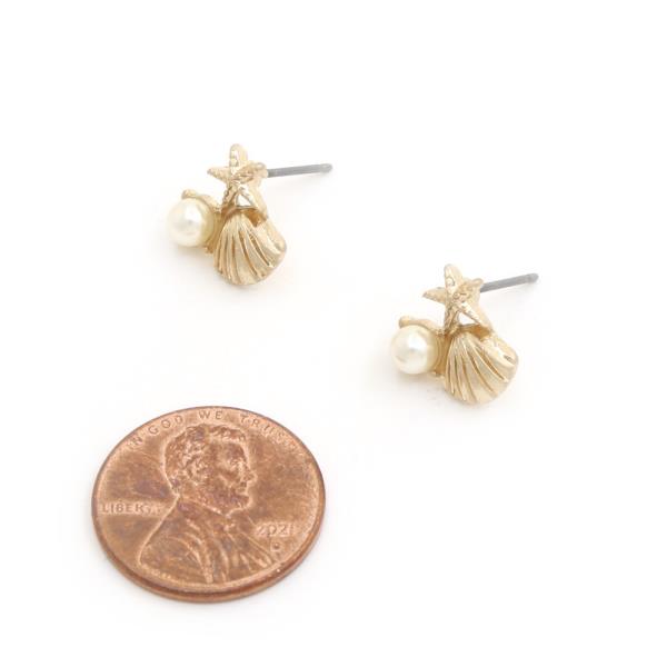 SEASHELL STARFISH PEARL BEAD EARRING