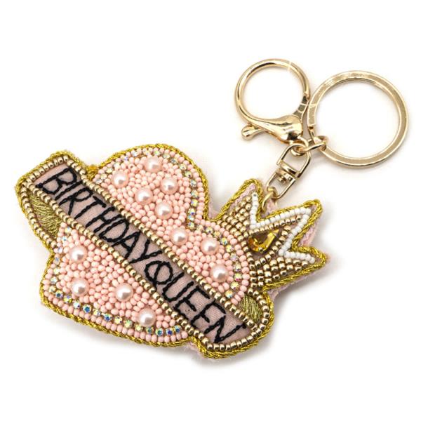 SEED BEAD HEART BIRTHDAY QUEEN KEYCHAIN