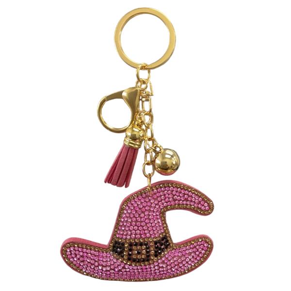 RHINESTONE HAT KEYCHAIN WITH TASSEL