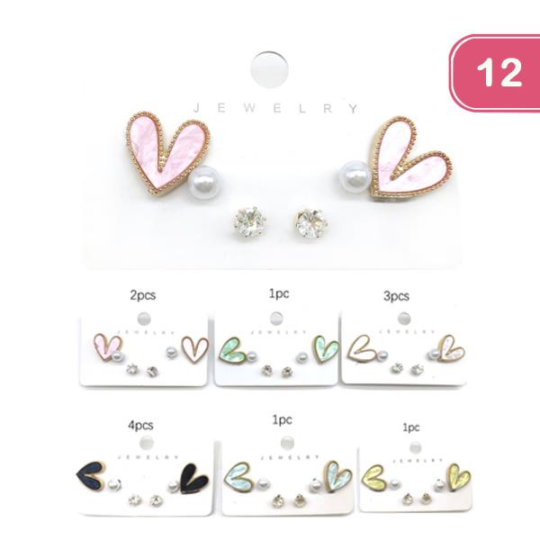 HEART PEARL RHINESTONE EARRING SET (12 UNITS)