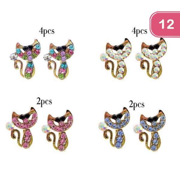 RHINESTONE CAT EARRINGS (12 UNITS)