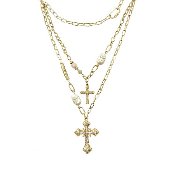 CROSS & FRESH WATER PEARL NECKLACE